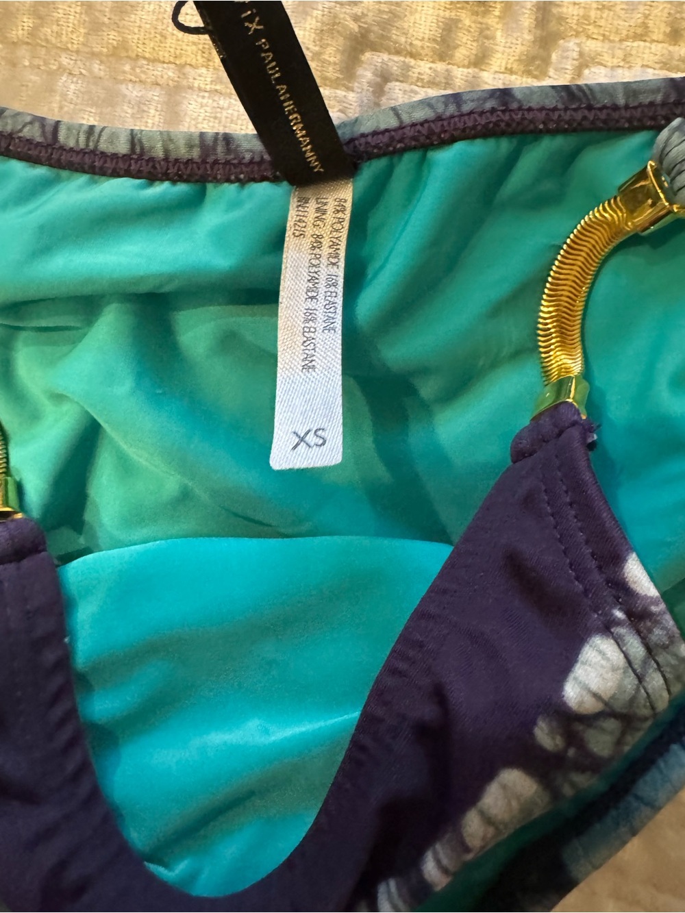 Vix Bikini Bottom, NWT & lining. Teal, purple pattern w/metal trim. Beautiful! - Picture 2 of 5